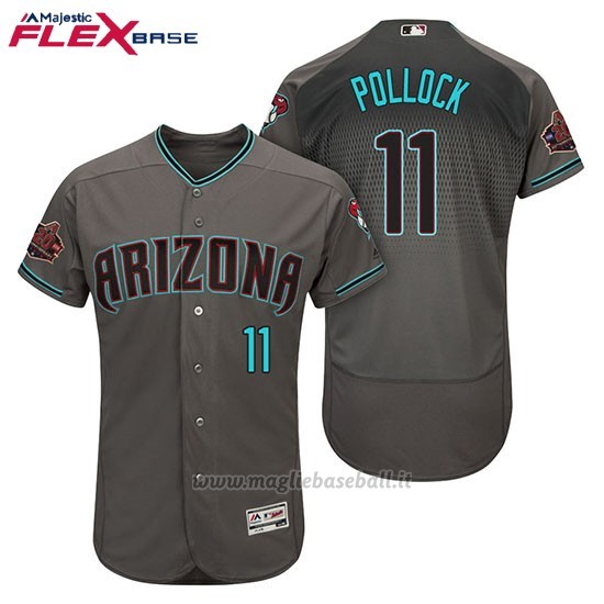 Maglia Baseball Uomo Arizona Diamondbacks 11 A.j. Pollock Grigio Aqua Alterner 20 Anniversario Flex Base